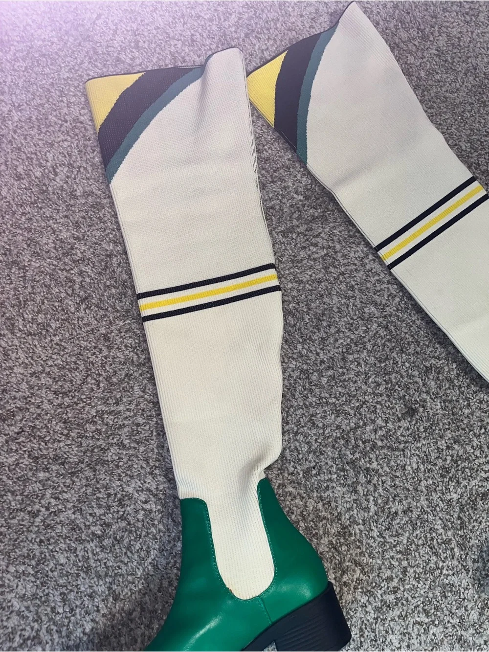 Rev-It-Up Motocross Detail Over The Knee Thigh High Long Boot In Green And Cream